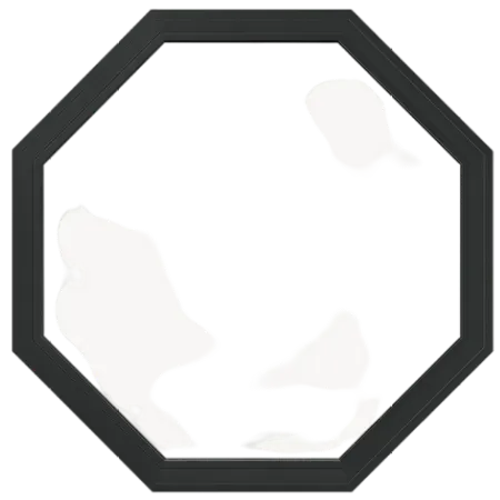 Black octagonal border on a white background with faint gray stains inside