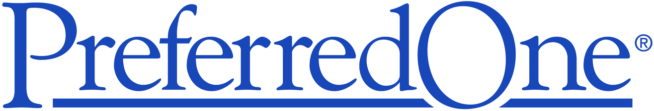 PreferredOne logo in blue text with underline on a white background