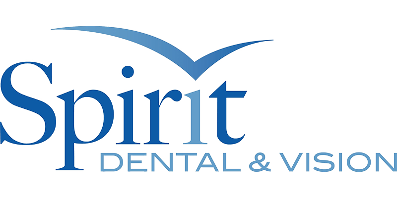 Spirit Dental & Vision logo in blue with stylized bird graphic