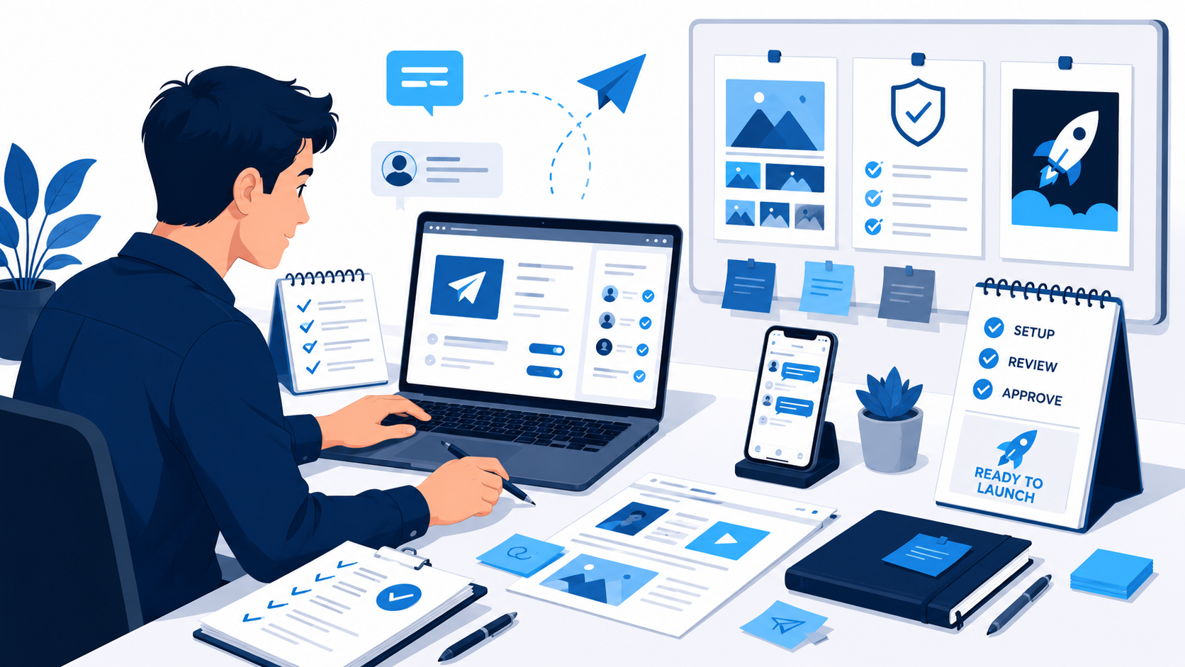 Onboarding a Telegram advertising agency with campaign setup, creative review, compliance checks, and launch preparation.
