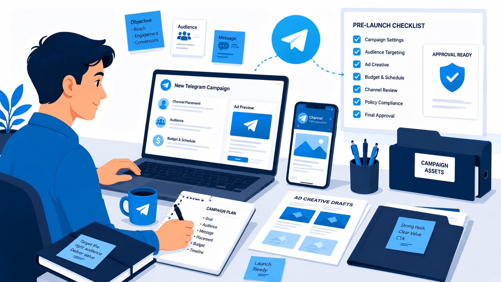 What happens after hiring a Telegram agency with campaign settings preparation before launch 