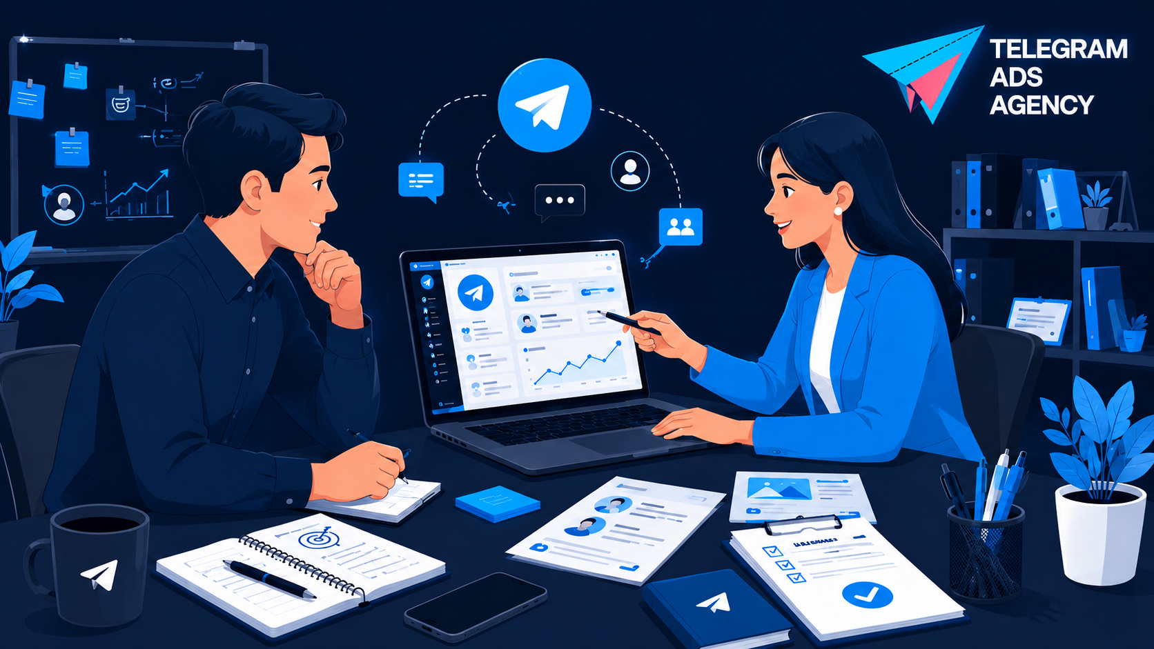 Onboarding a Telegram advertising agency with campaign setup and launch preparation.