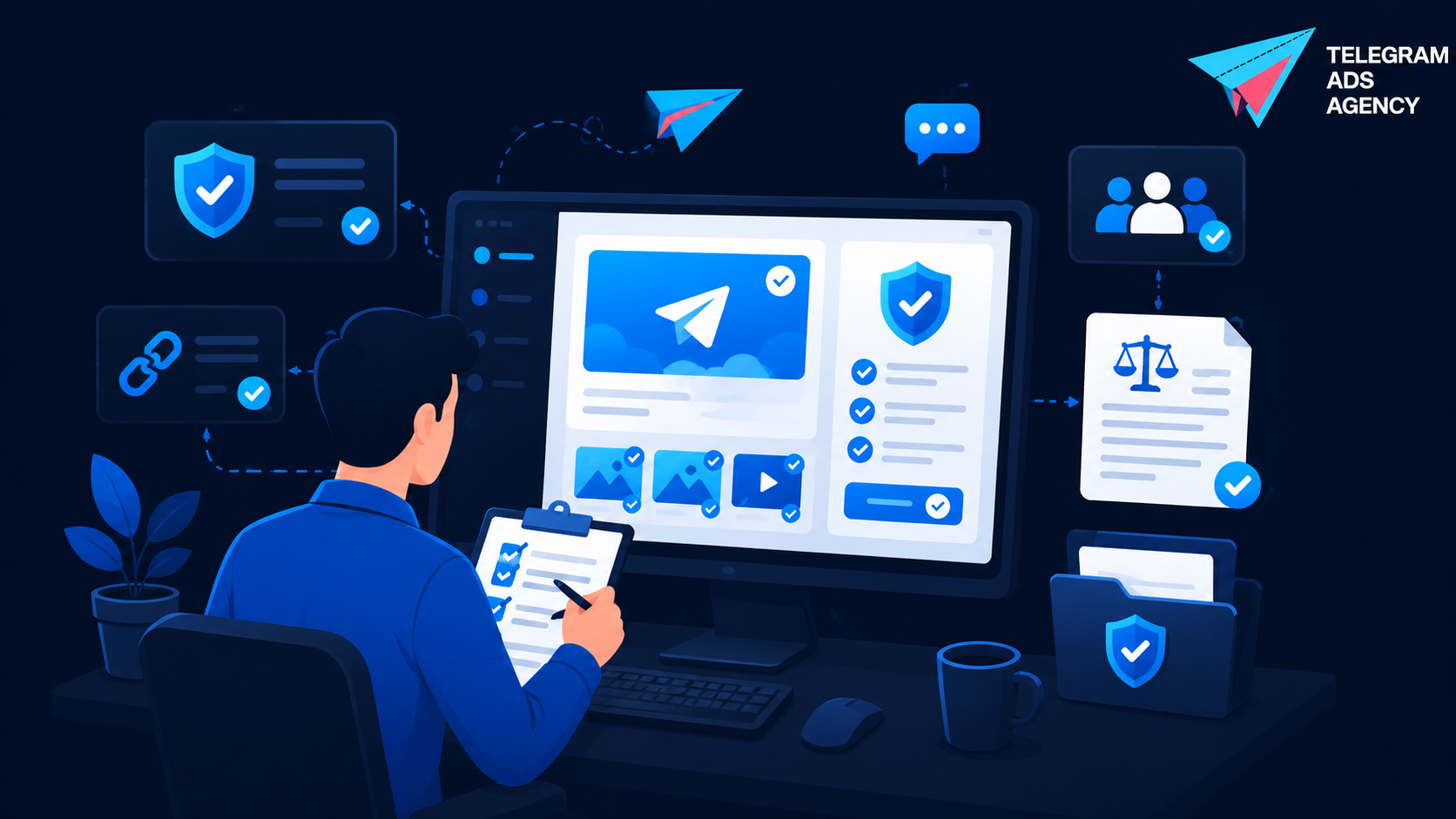 Handling telegram advertising policies with campaign compliance review before ad approval.