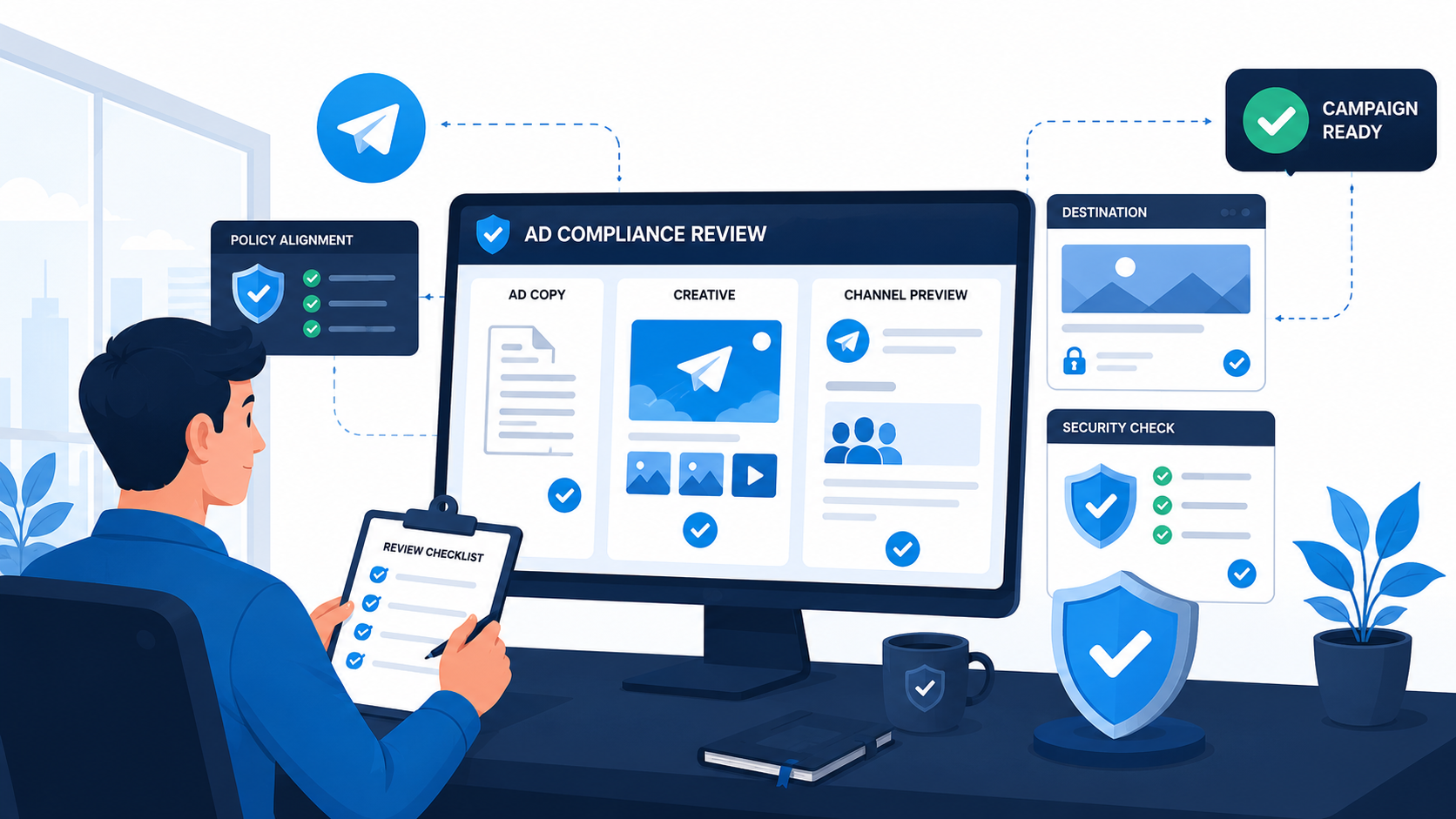 Compliant Telegram Ads Operations compliance review for ad copy creatives and destinations 