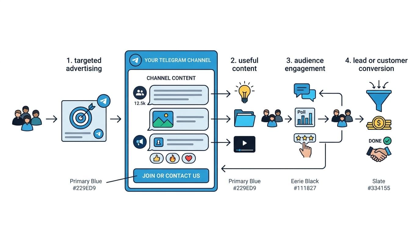Overview of Professional Telegram Marketing Solutions mapping the customer conversion funnel.