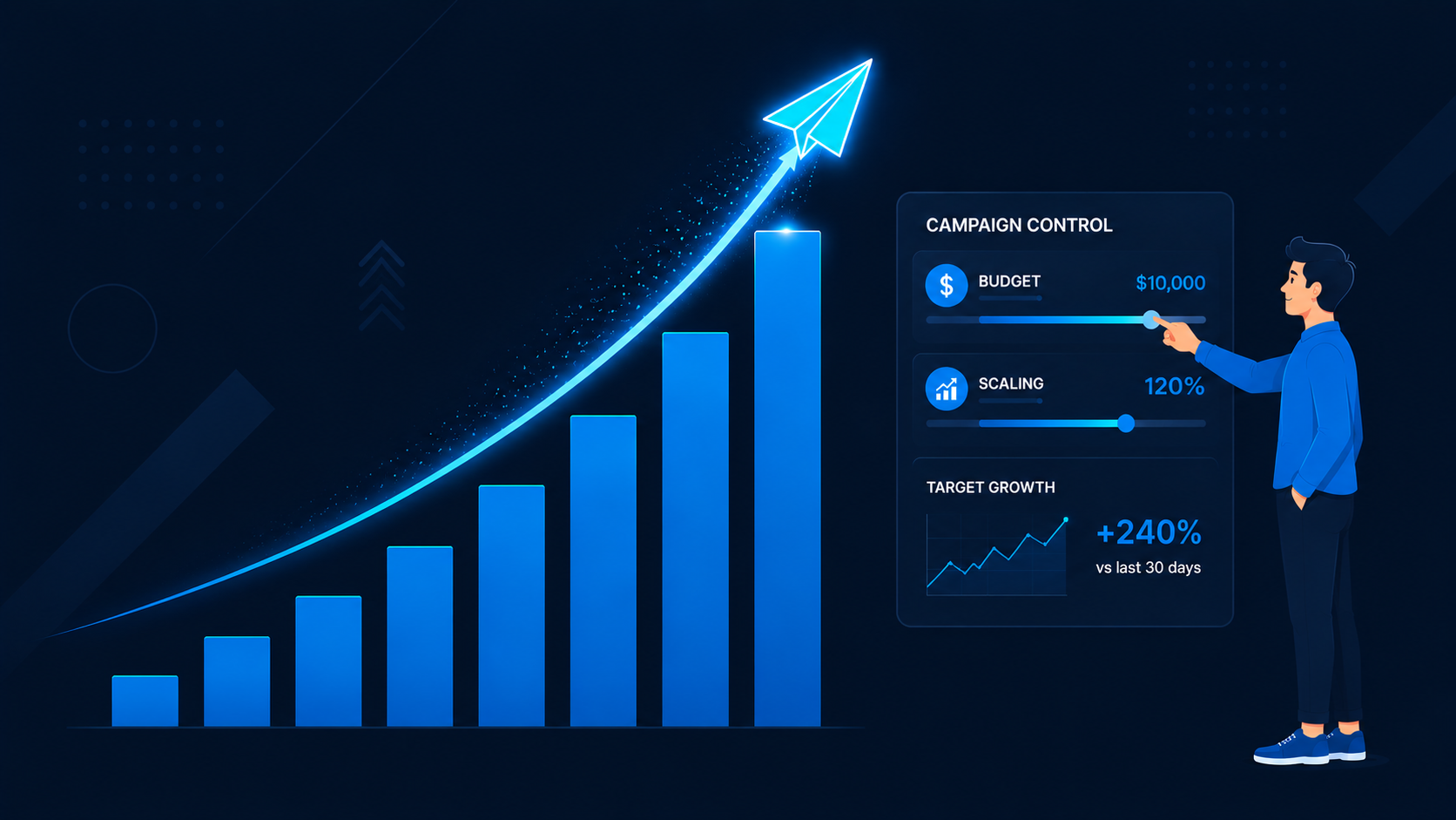 Marketer adjusting budget and scaling sliders reflecting a data-driven Telegram Ads Strategy for growth 