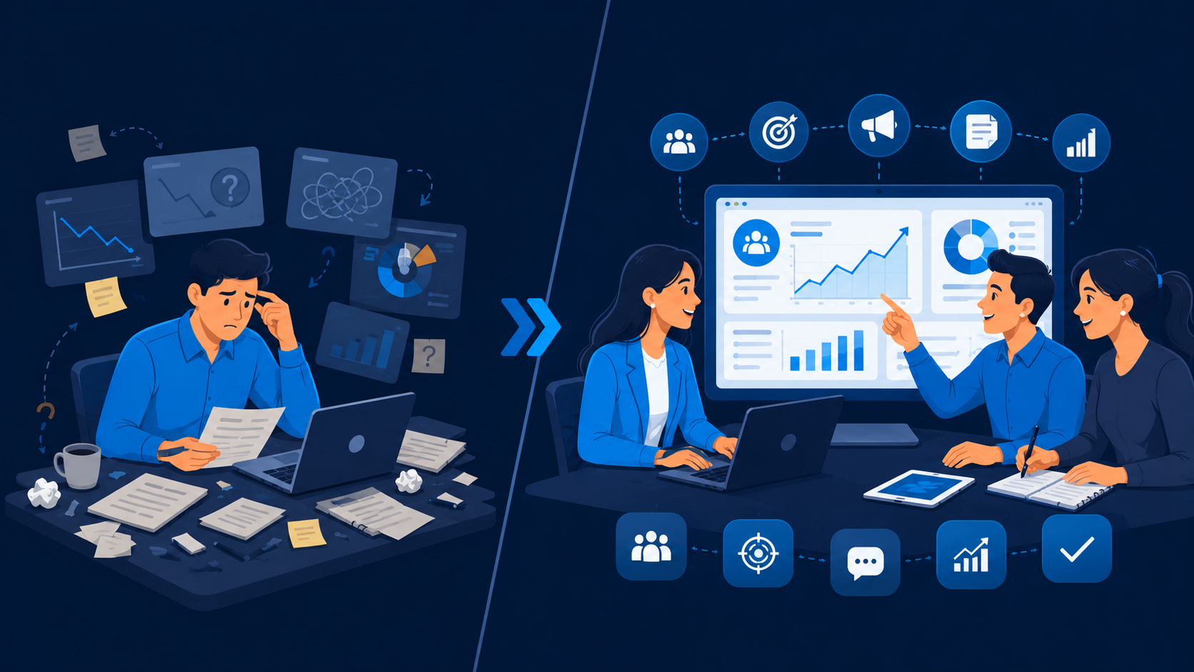 Starting work with a Telegram Ads Agency compared with managing campaigns alone in a modern office setting.