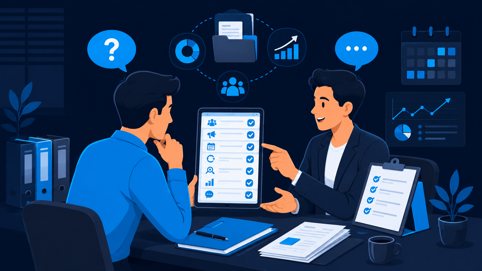 Starting work with a Telegram Ads Agency through an onboarding meeting reviewing campaign goals and performance reports.