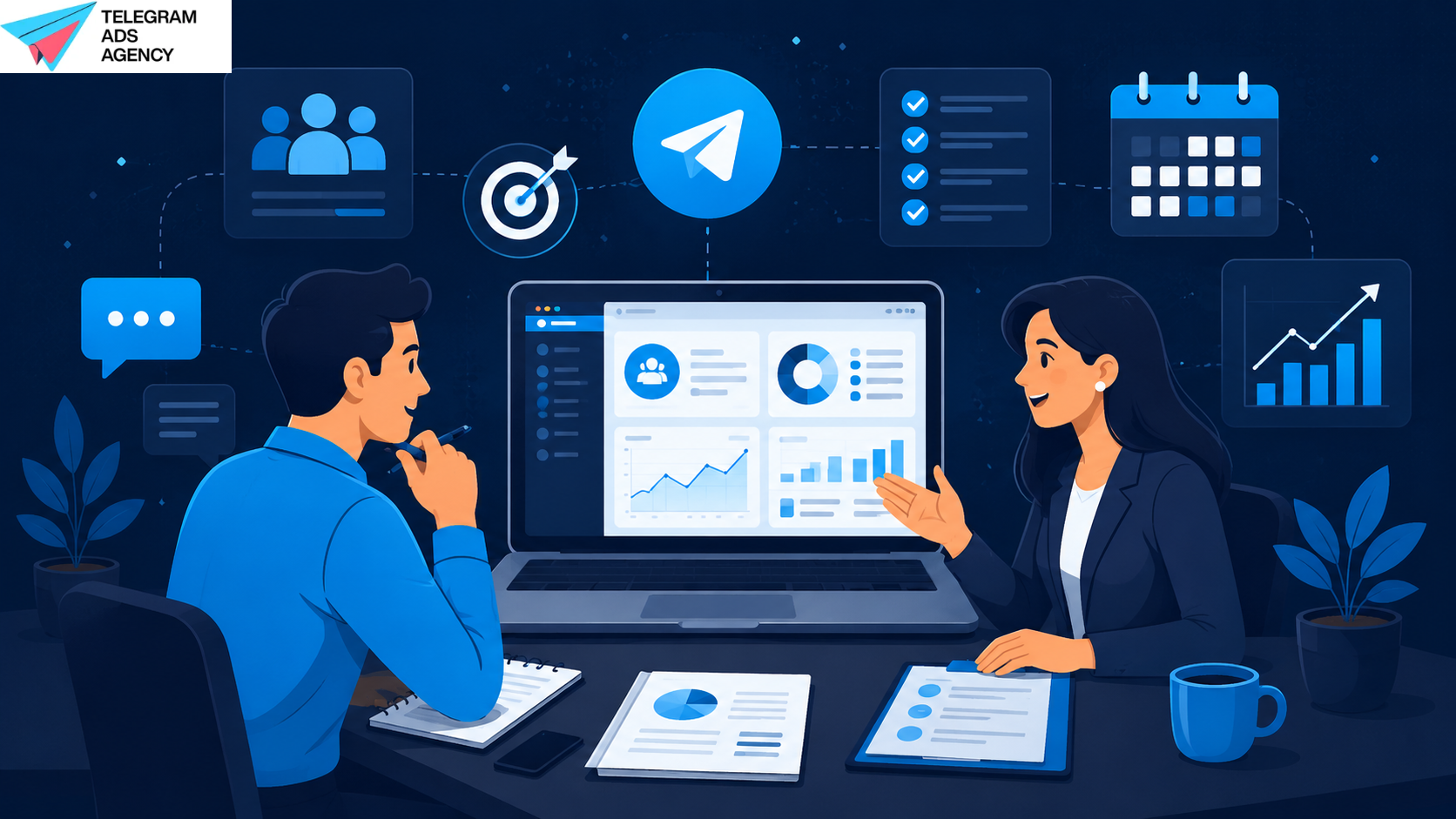 Starting work with a Telegram Ads Agency during a campaign planning meeting with analytics, reports,