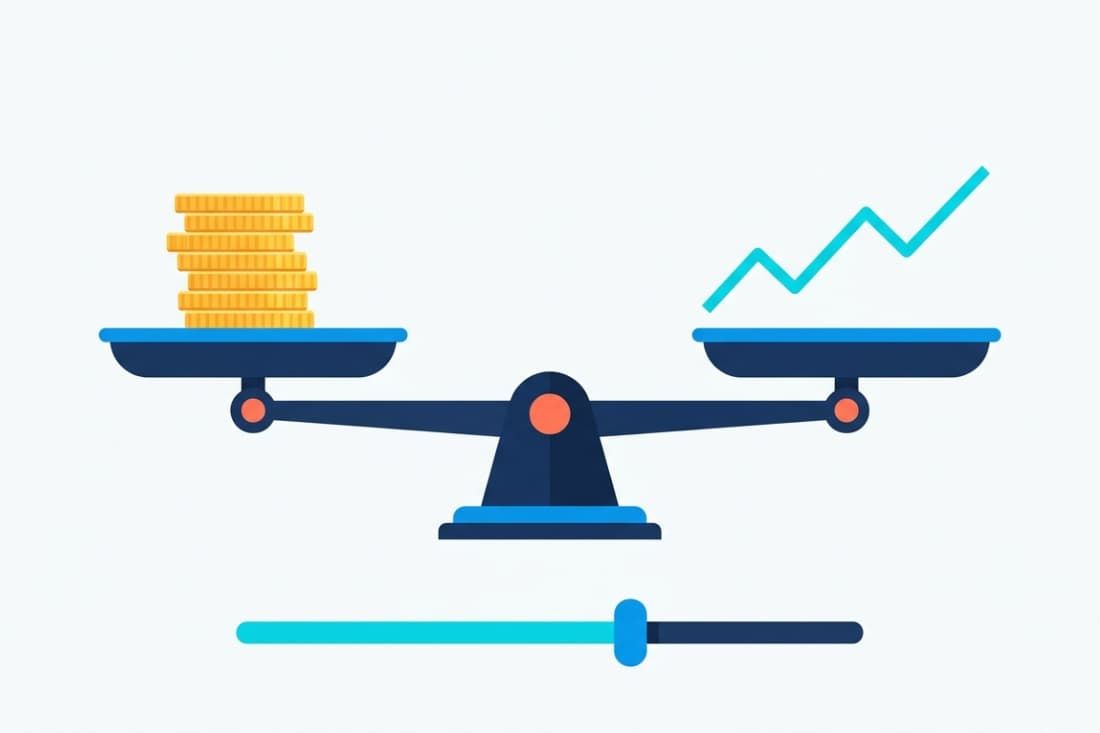 Budget versus growth scale illustration representing cost control in managing telegram ad performance