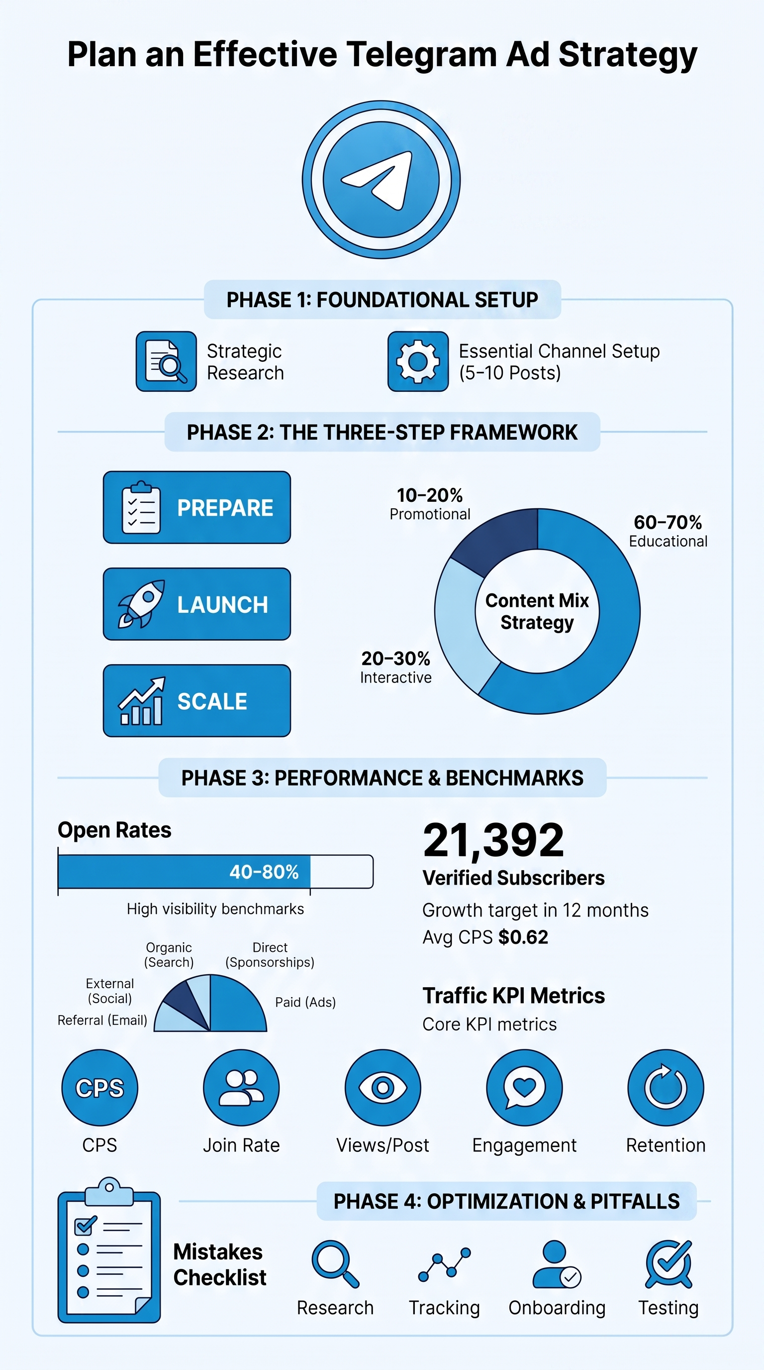A roadmap for planning an effective telegram ad strategy from research to scaling with performance benchmarks. 