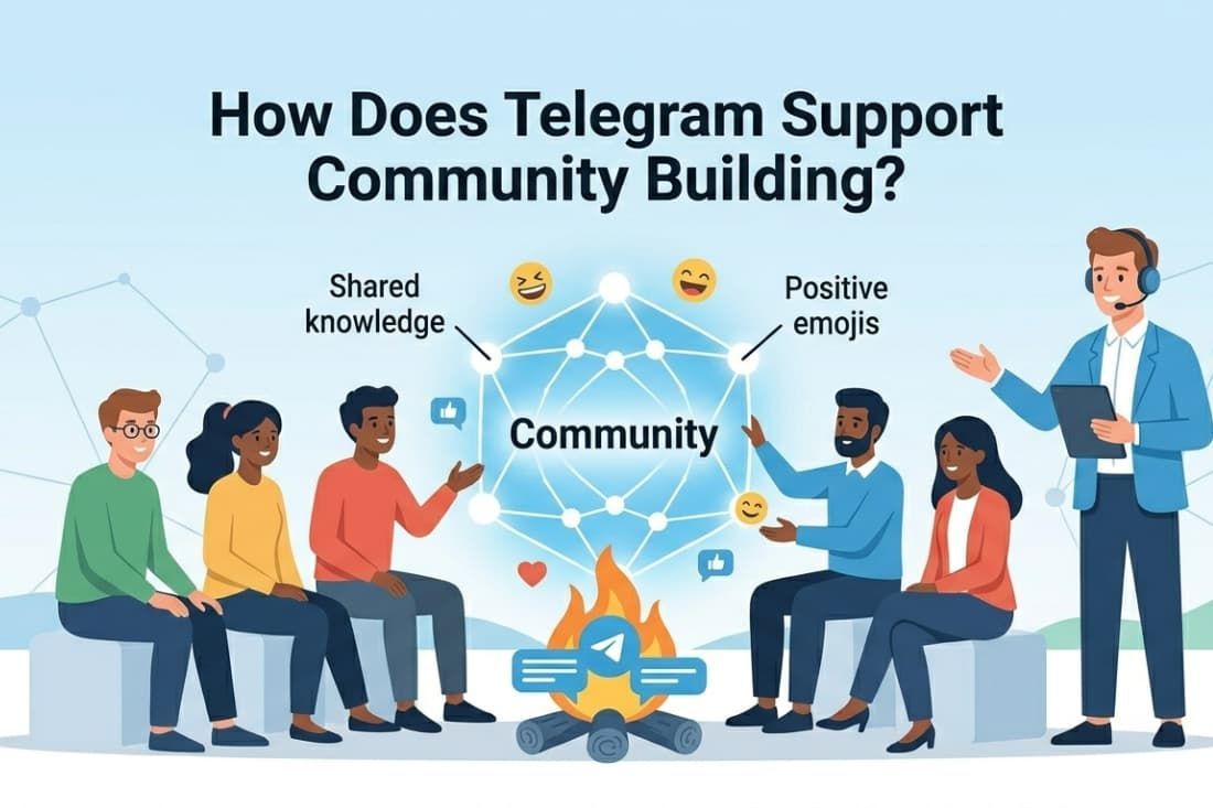Diverse group around a community campfire illustrating reasons brands advertise on Telegram for audience connection.