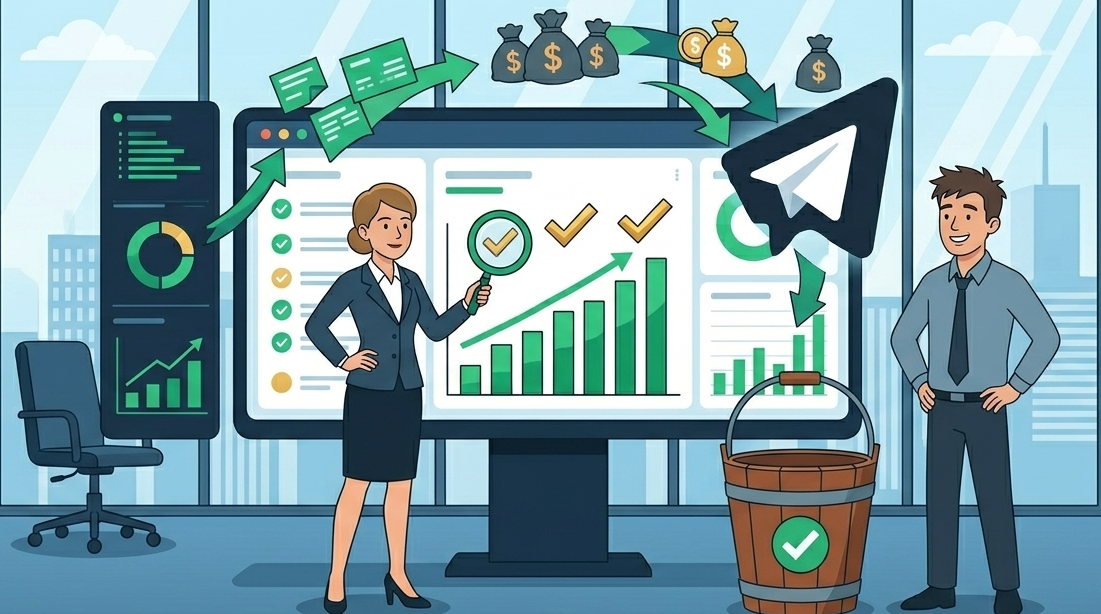 A data-driven dashboard shows how an agency helps businesses overcome the risks of managing Telegram ads alone.