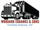 Logo for Woodard Eubanks & Sons Trucking Company, LLP featuring a black-and-white illustration of a semi-truck.