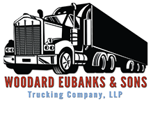 Logo for Woodard Eubanks & Sons Trucking Company, LLP featuring a black-and-white illustration of a semi-truck.