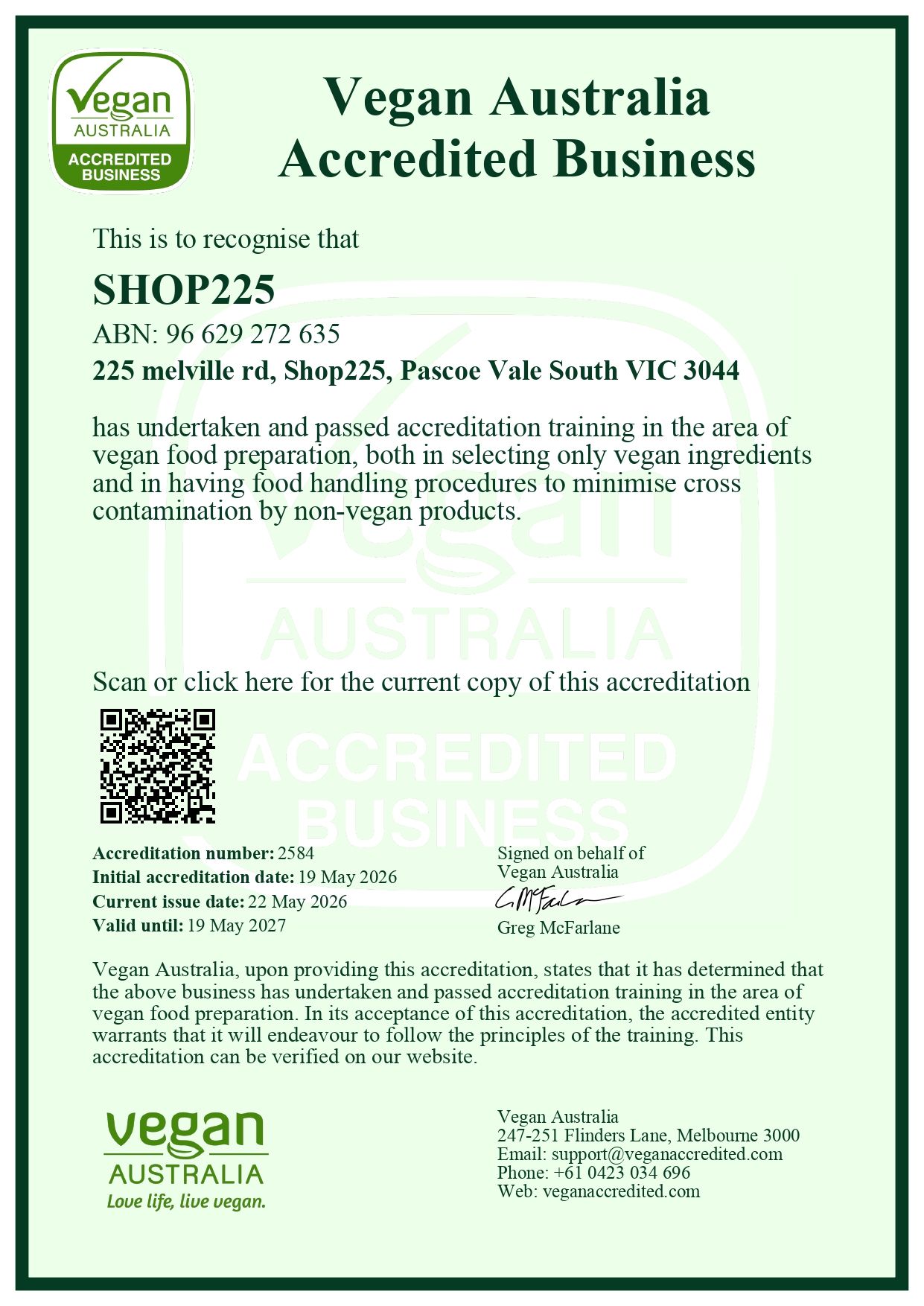 Vegan Australia Accredited Business