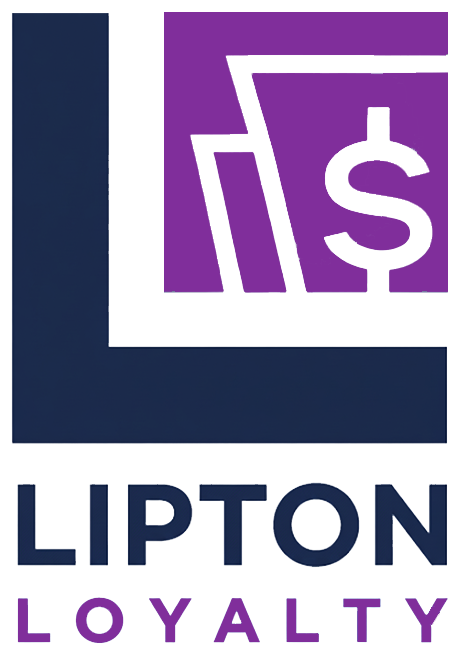 Logo for Lipton Loyalty: Dark blue "L" with a purple square holding a white dollar sign. The word "Lipton" and "Loyalty" below.