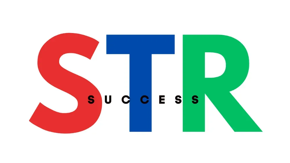 a red green and blue logo that says str success