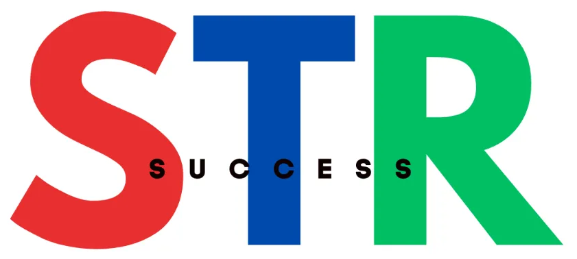 a red green and blue logo that says str success