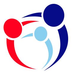 USA Family Health Insurance Logo. Three connected circles, red, blue, and light blue, forming a stylized group or family.