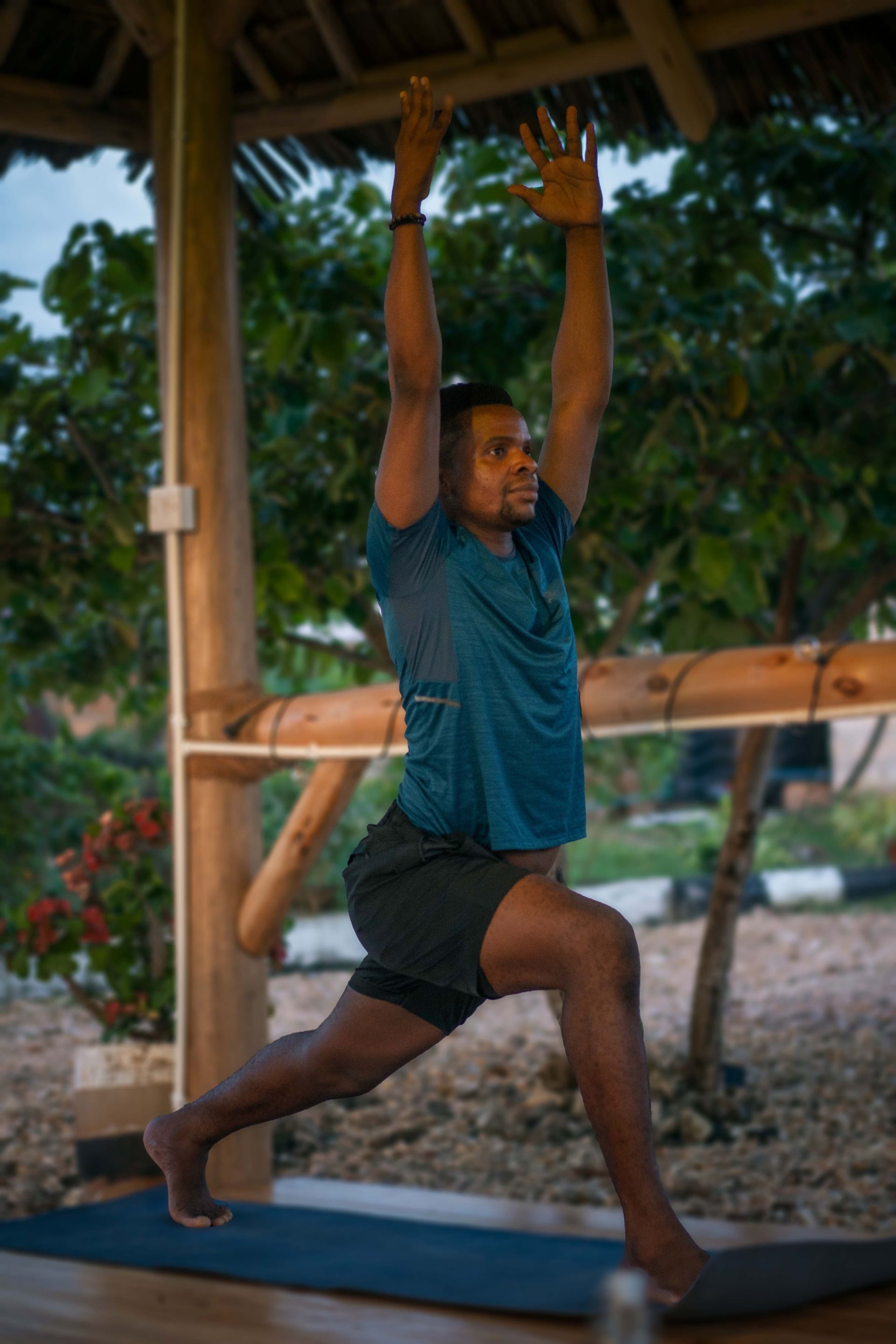 Yoga exercise done under the pergola