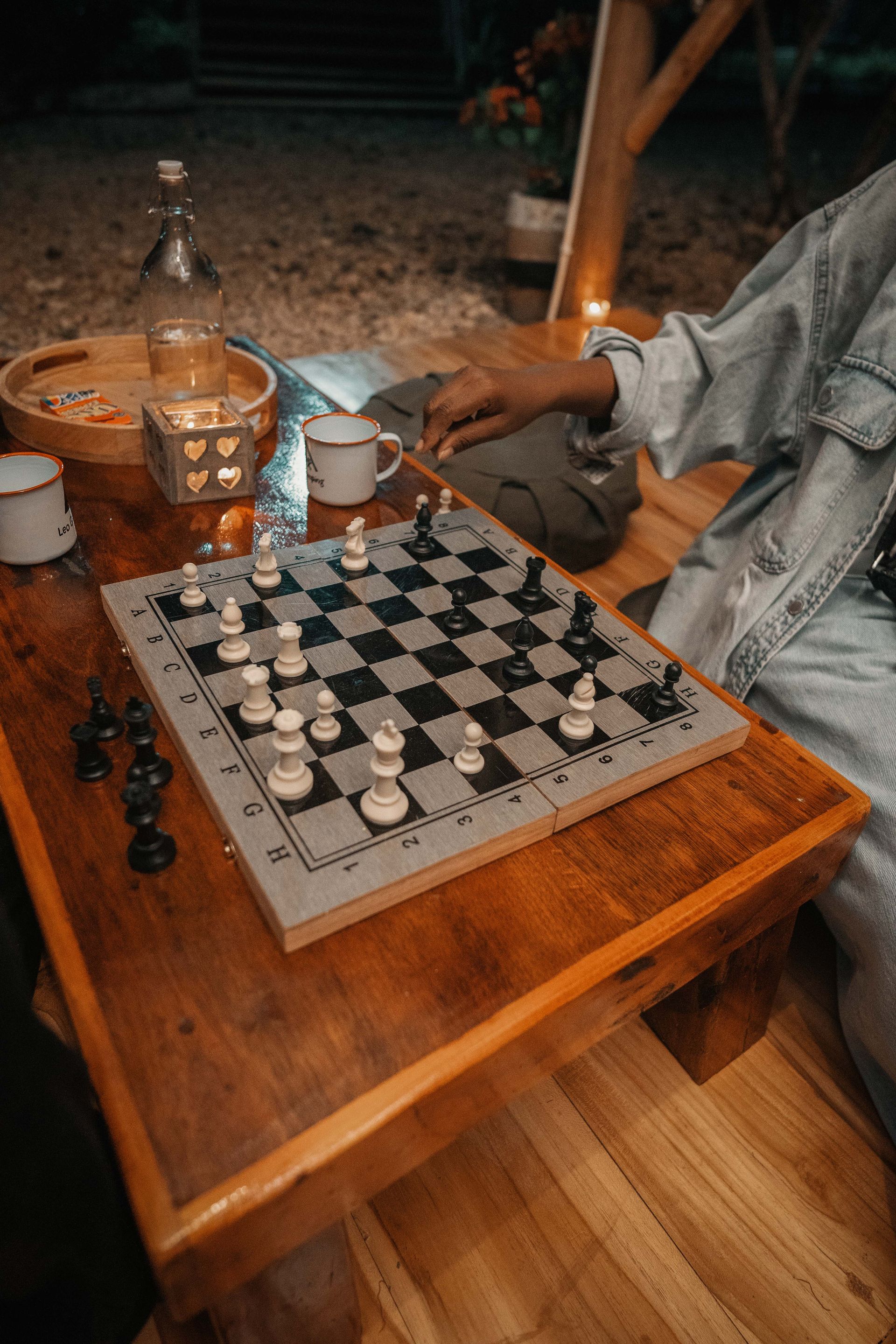 Board game of chess played under the pergola