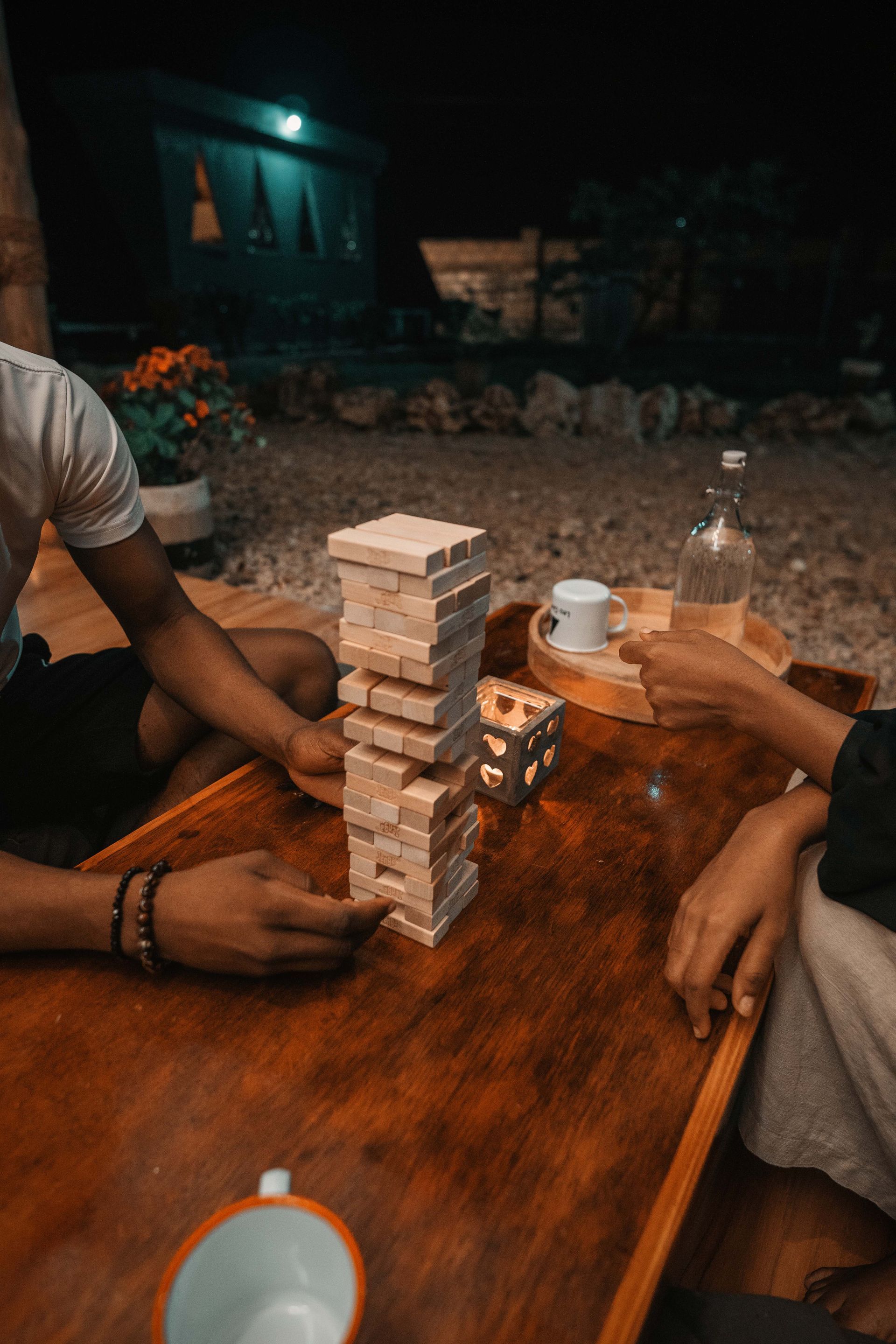 A game of Jenga played at the property
