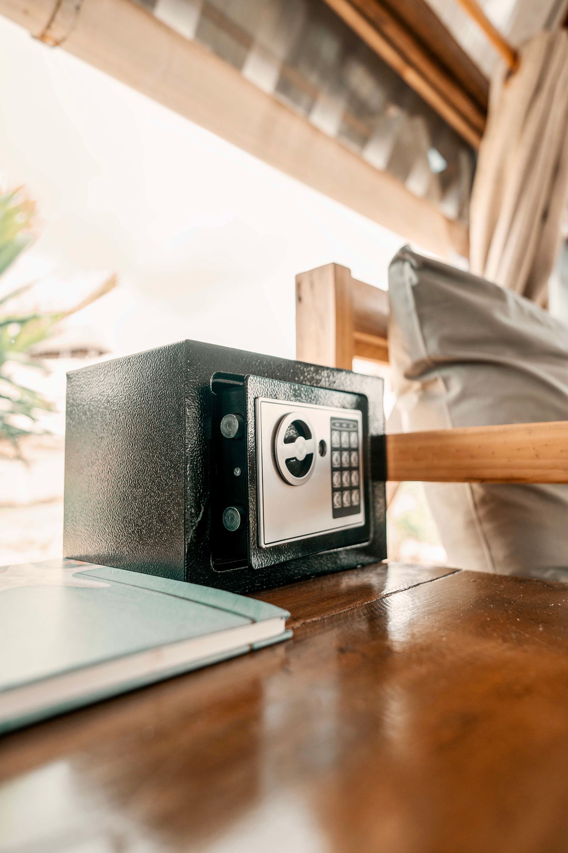 A passcode safe on a desk