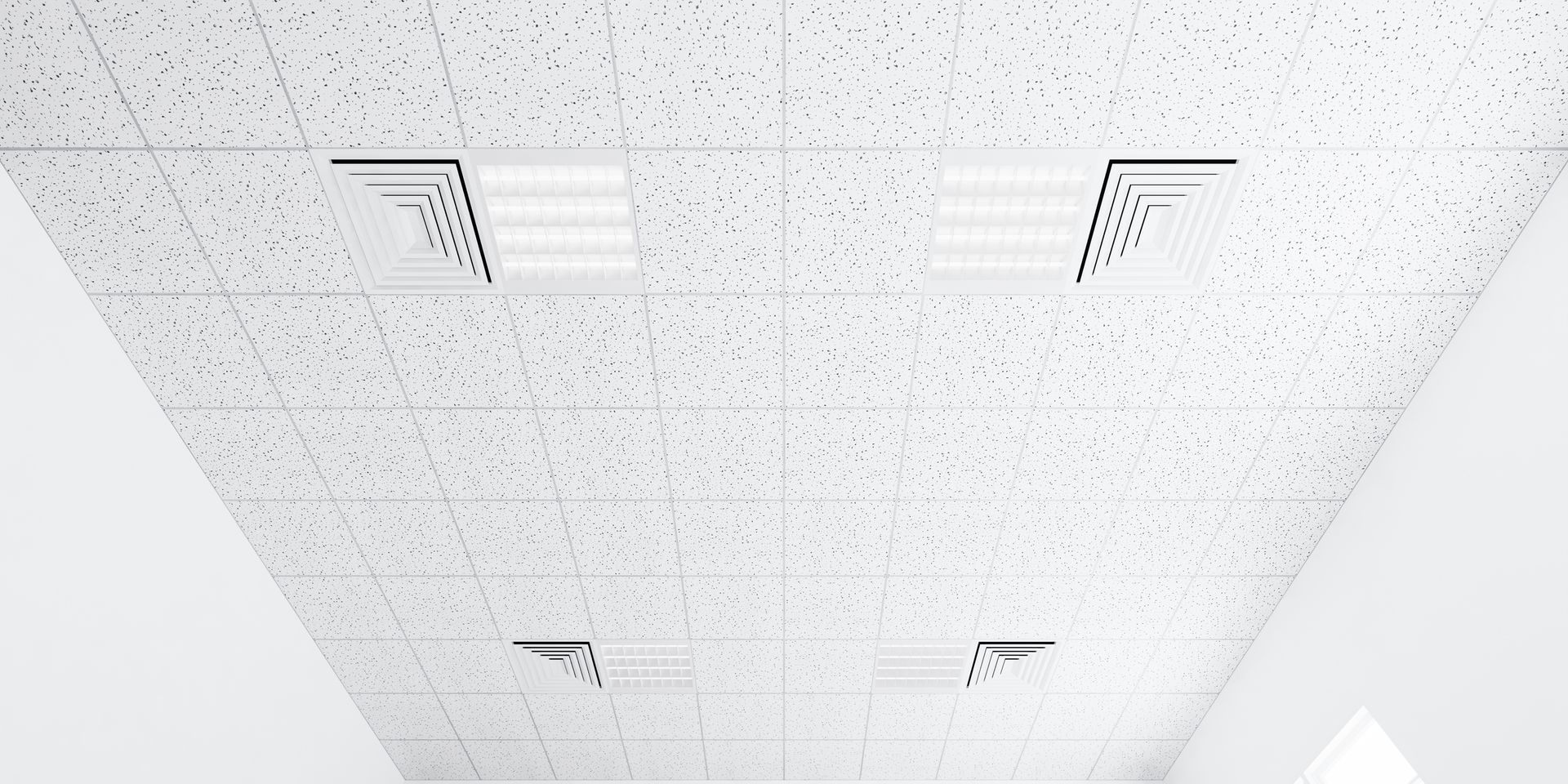 A white tiled ceiling with a lot of lights on it.
