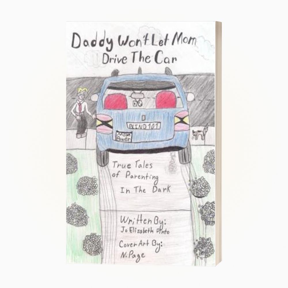 Book cover showing a blue car and the title “Daddy Won’t Let Mom Drive the Car”