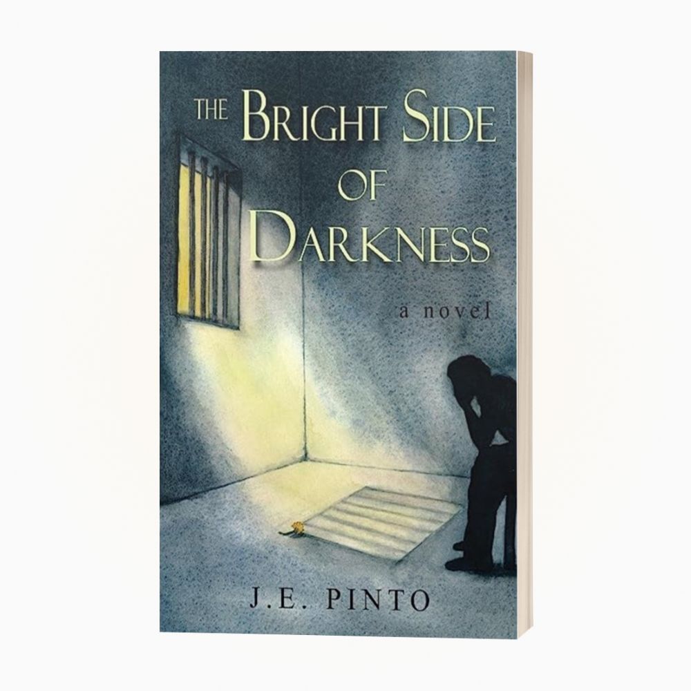 Book cover of “The Bright Side of Darkness” by F.E. Pinto, showing a dim hallway and a silhouetted figure.