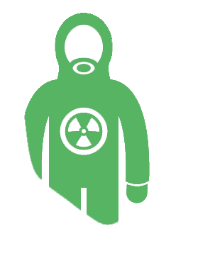 Green hazmat suit icon with a radiation symbol on the chest