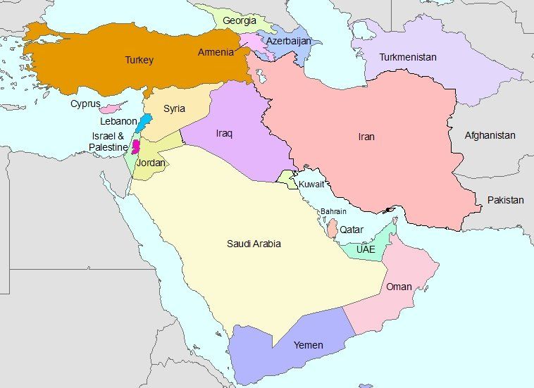 A map of the middle east with turkey in the center