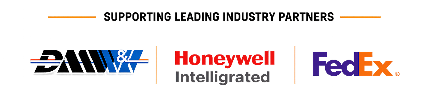 Supportive industry partner logos: DMV, Honeywell Integrated, and FedEx