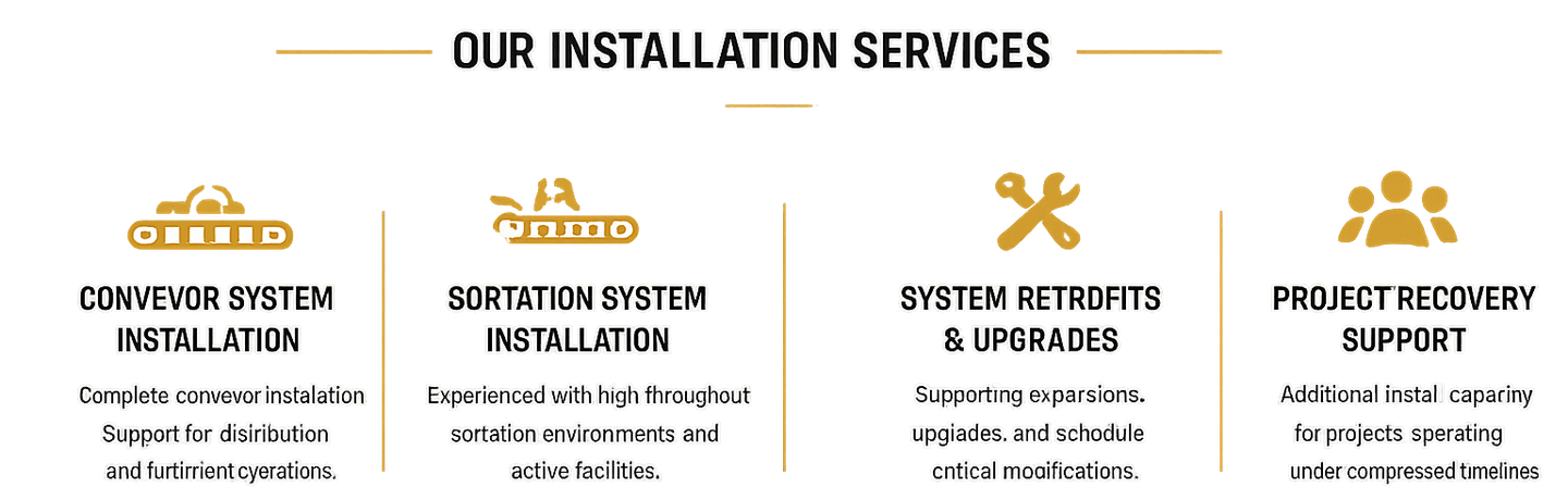 Banner listing four installation services with gold icons and text on a white background.