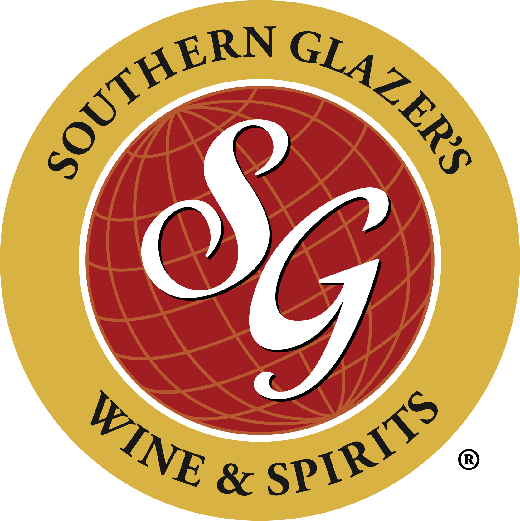 Southern Glazers Wine & Spirits logo with white “SG” on a red circle and gold border