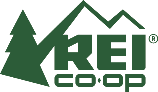 Green REI Co-op logo with mountain and tree graphic