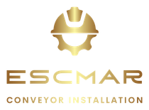 ESCMAR logo with gold gear icon and conveyor installation text