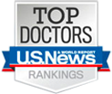 Top Doctors U.S. News rankings logo with blue ribbon and gray shield text