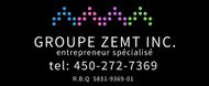 Logo de Groupe Zemt Inc. avec un motif à points au-dessus du nom de l'entreprise et du numéro de téléphone.