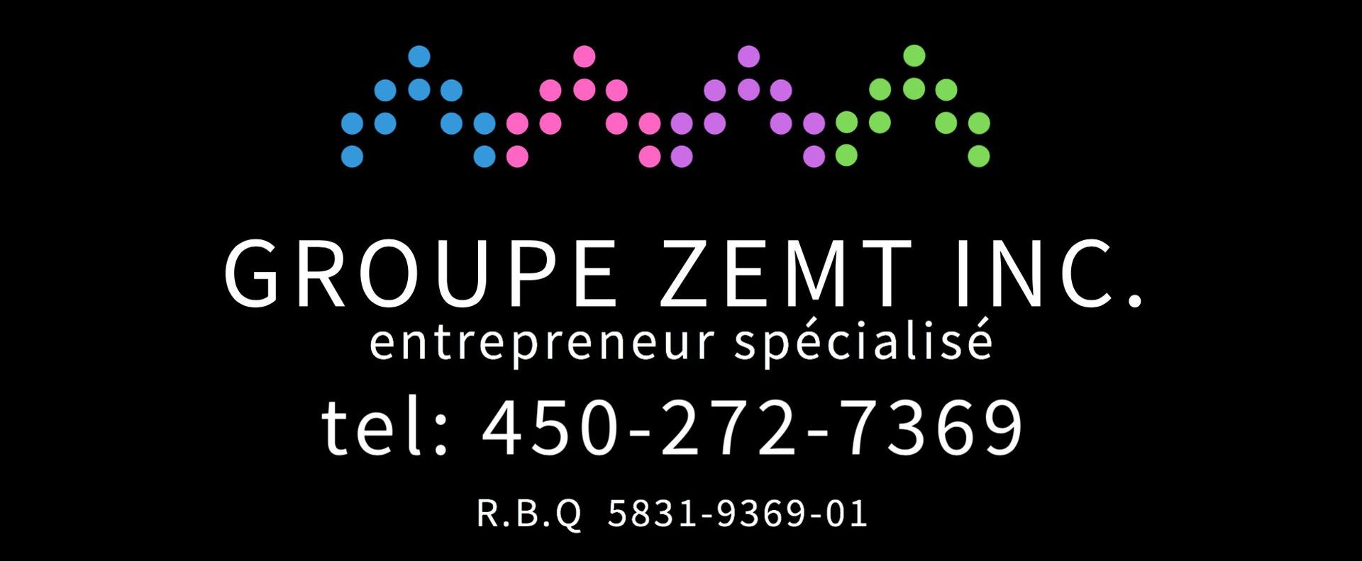 Logo de Groupe Zemt Inc. avec un motif à points au-dessus du nom de l'entreprise et du numéro de téléphone.