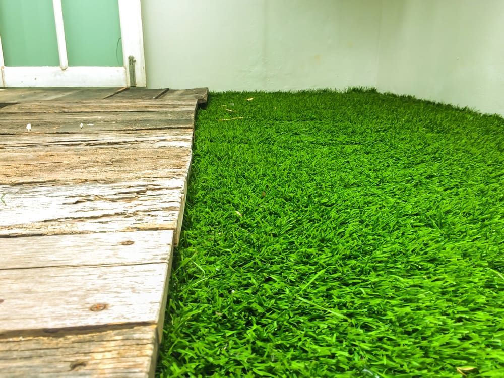 A Wooden Walkway Leading to A Lush Green Field of Grass — D-Scapes Landscaping Services Pty Ltd in Forster, NSW 