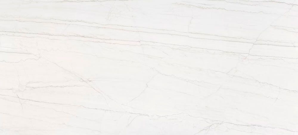 A slab of white marble featuring subtle, thin grey veining running horizontally across the surface.