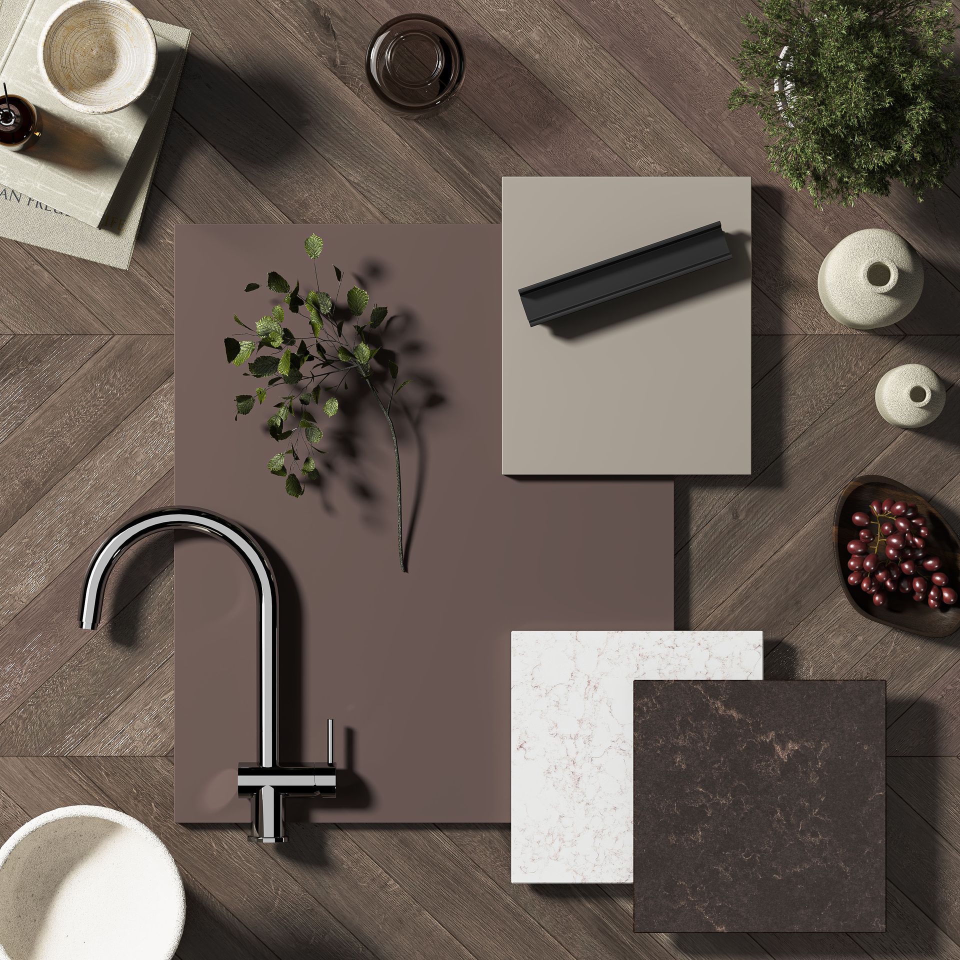 Applewood kitchen finishes and materials moodboard
