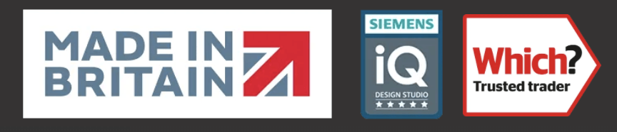 Logos for Made in Britain, Siemens iQ Design Studio, and Which? Trusted Trader.