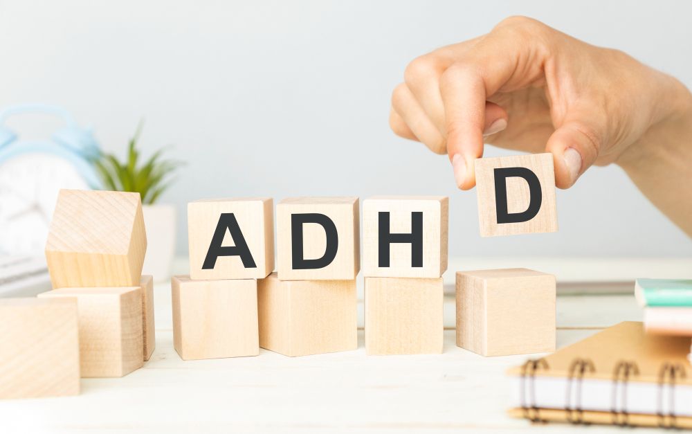 wooden blocks that spell out ADHD