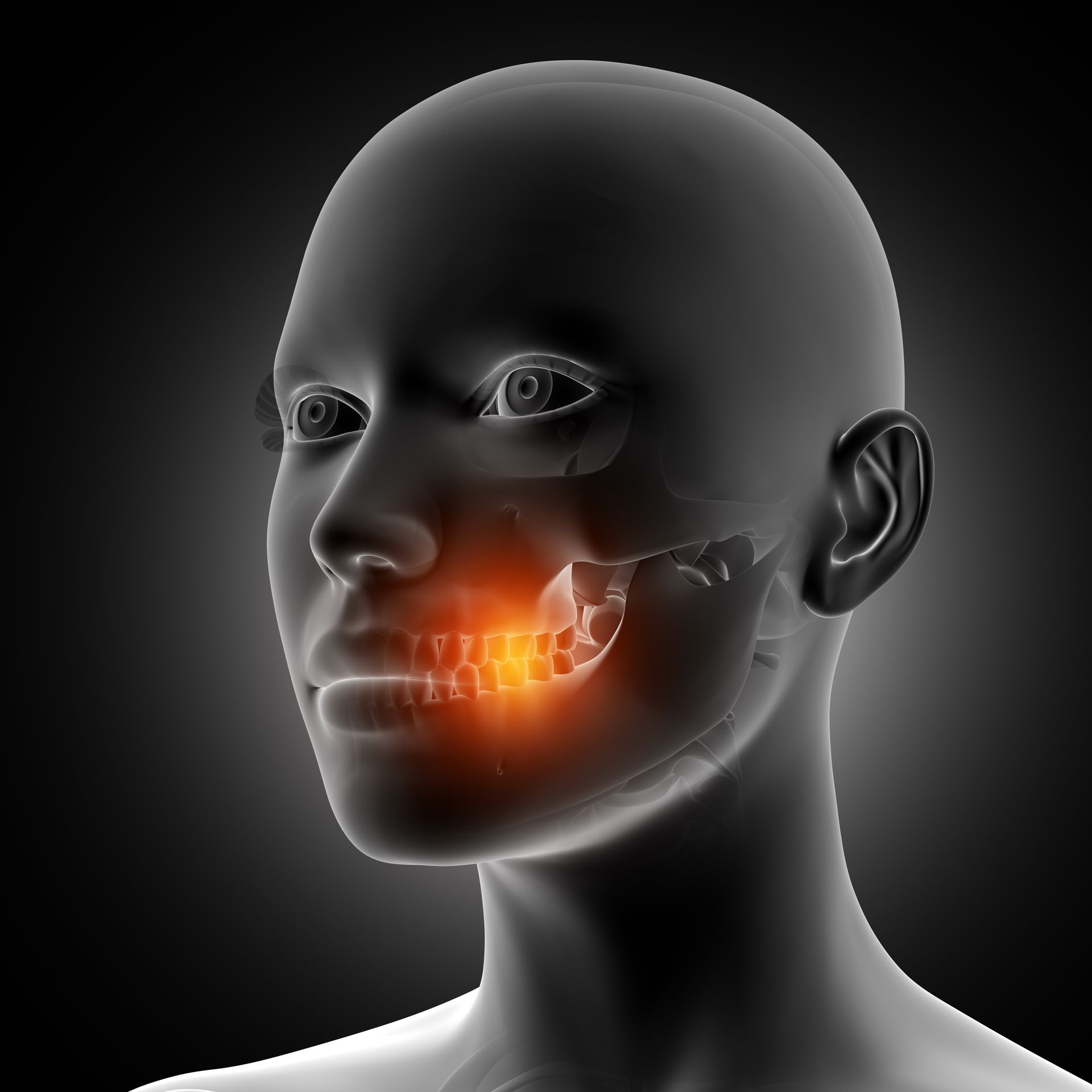 Un primo piano del volto di una persona con la bocca luminosa