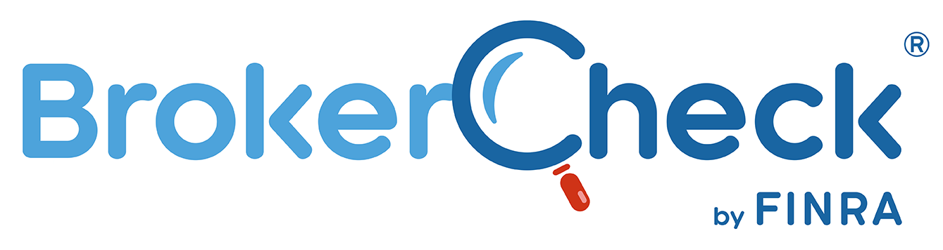 BrokerCheck by FINRA logo in blue and black with a red magnifying glass icon