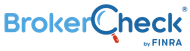 BrokerCheck by FINRA logo in blue and black with a red magnifying glass icon