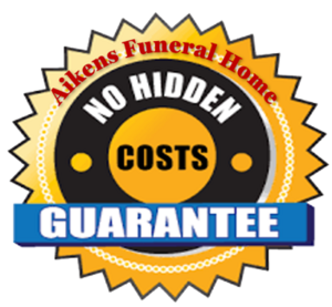 Aikens Funeral Home logo: yellow starburst with 
